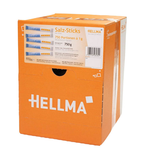 Hellma étkezési sórudacskák 750 db, egyenként 1 g - 750 g tárolódobozban - egyesével csomagolt sótasakok kávézók és vendéglátóhelyek számára