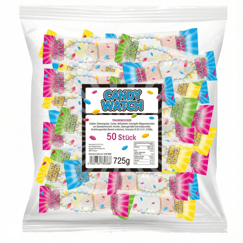 CANDY WATCH Szőlőcukor Órák (50 db) – Színes ehető órák gyermek születésnapra és partira – Retro édesség nagy csomag 725g