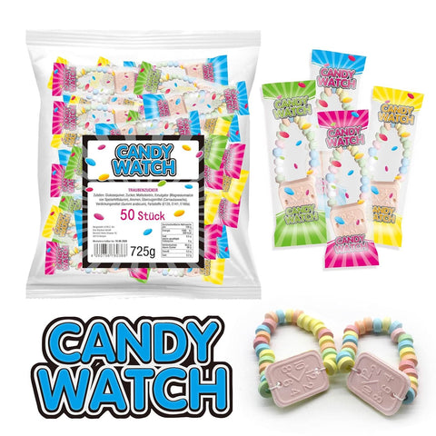 CANDY WATCH Szőlőcukor Órák (50 db) – Színes ehető órák gyermek születésnapra és partira – Retro édesség nagy csomag 725g