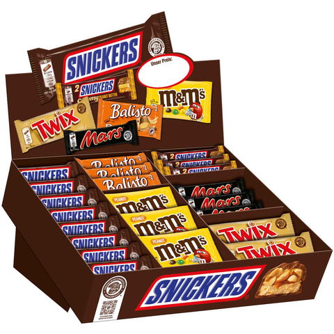 Mars, Snickers, Balisto és egyéb vegyes csokiszelet válogatás, dobozban, 72 szelet (1 x 3,8 kg)