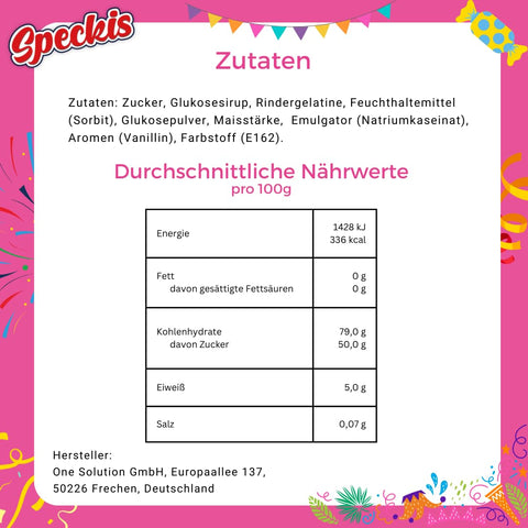 Marshmallow Speckis szalonna kötelek dobálós anyagként karneválra és farsangra – 100 db egyenként csomagolt 300g