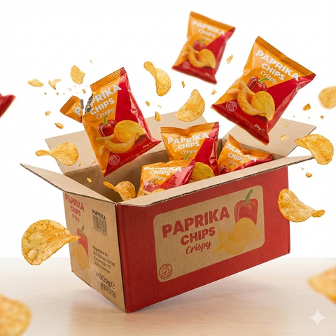 Paprikás chips farsangi szórásra – 40×20 g-os mini chips, egyedileg csomagolva