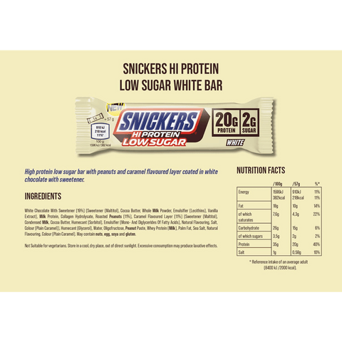 Snickers White alacsony cukortartalmú, magas fehérjetartalmú szelet 57g